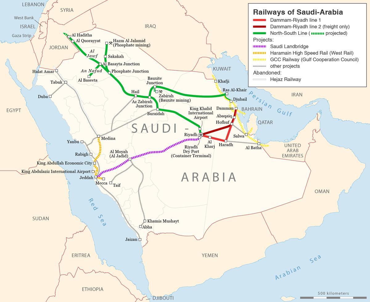 Mappa di Arabia Saudita ferroviaria