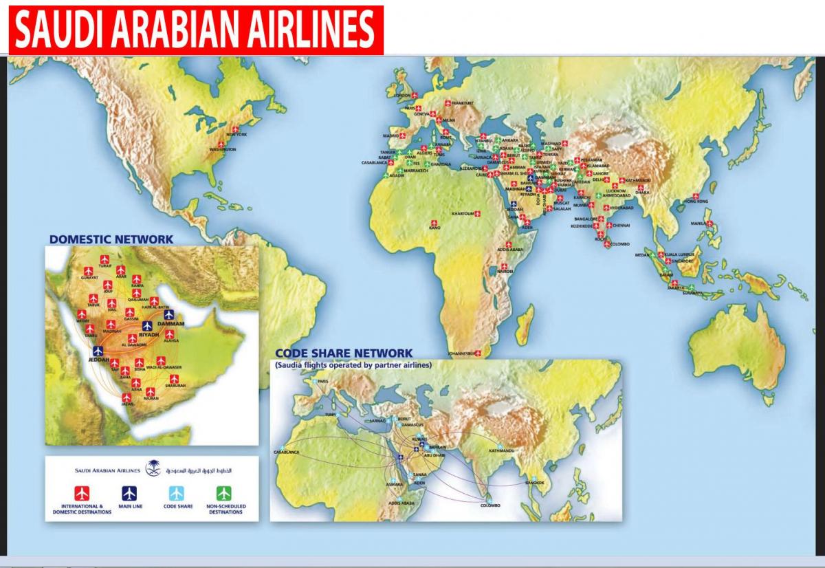 Mappa di Saudi Arabian airlines rotta