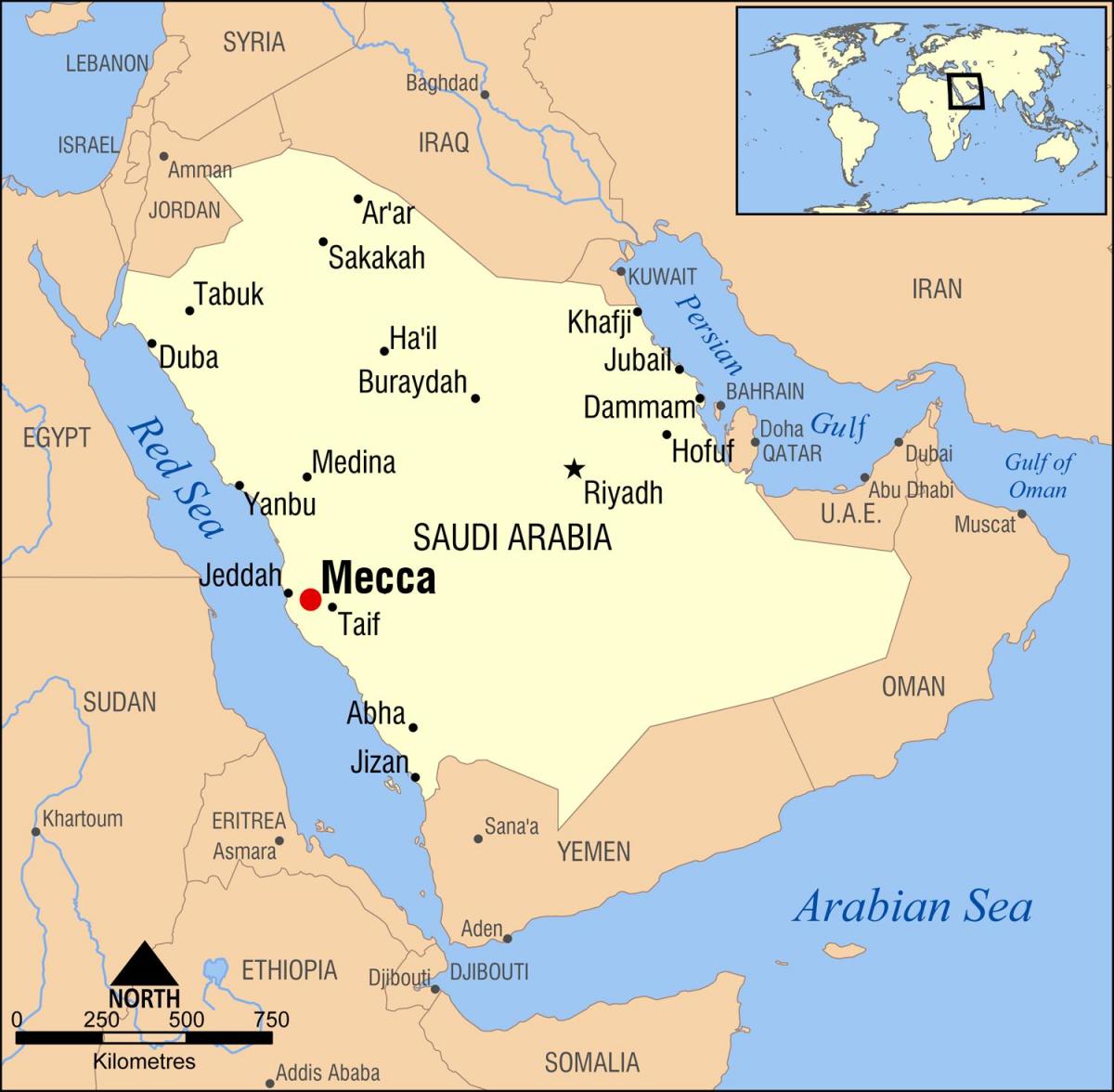 mappa di la mecca, in Arabia Saudita