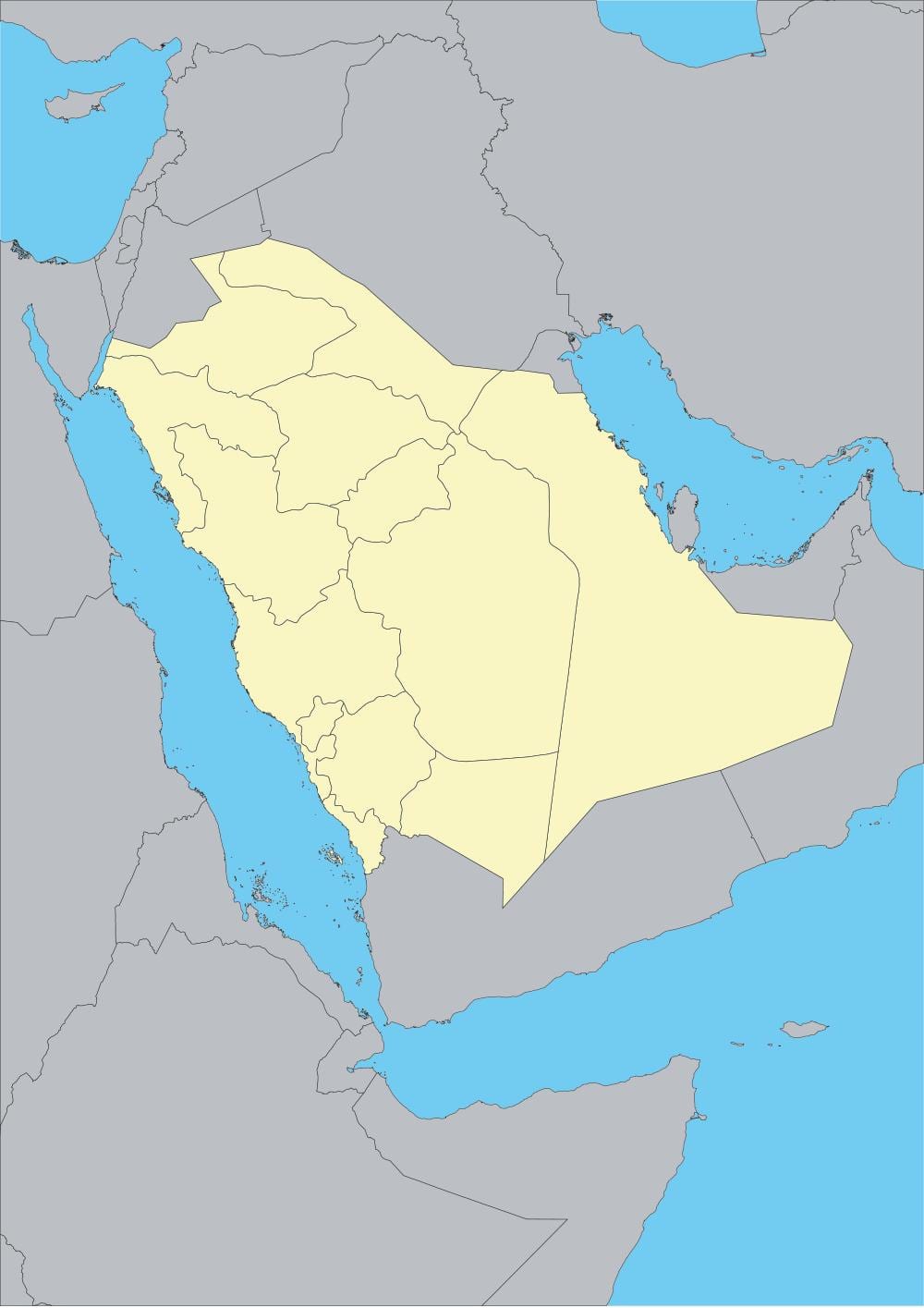 Mappa del mondo che mostra l'Arabia Saudita