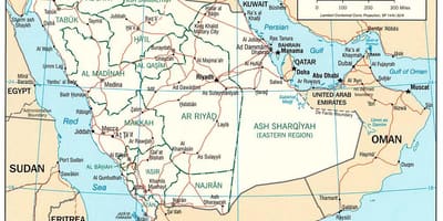 Mappa di Arabia Saudita con il nome di una città