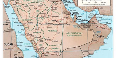 Mappa di Arabia Saudita con la città su strada