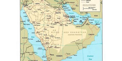 Arabia Saudita mappa con le principali città